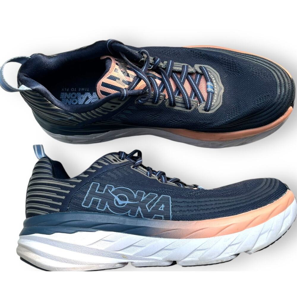 HOKA Bondi 6 Running Shoes Sneakers | Womens 9.5, Moody Indigo/Dusty Pink